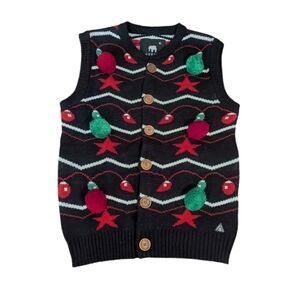 American Stitch vest size large ugly Christmas sweater pom pom balls cardigan XL